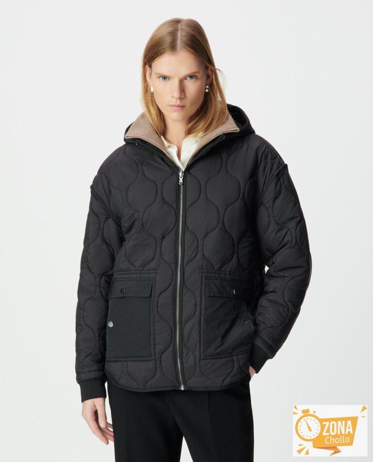Abrigo acolchado de mujer corto y reversible con capucha Negro IKKS… — 67,5 € -70%