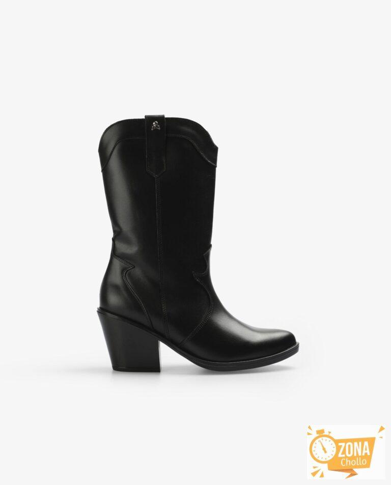 Botas cowboy de mujer con tiradores laterales Negro Scalpers · El… — 55,99 € -70%