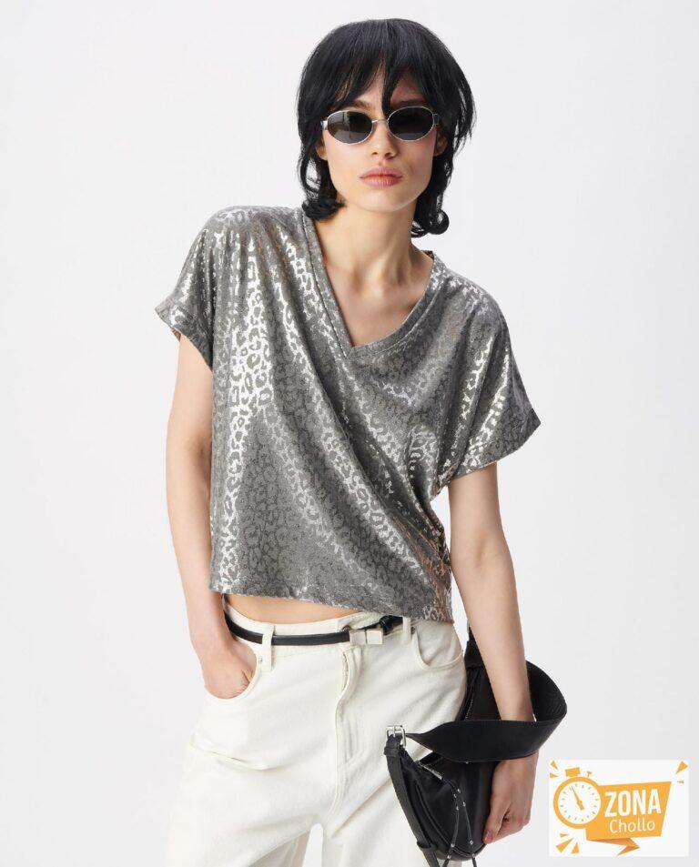 Camiseta de mujer con estampado de leopardo metalizado Gris IKKS ·… — 19,5 € -70%