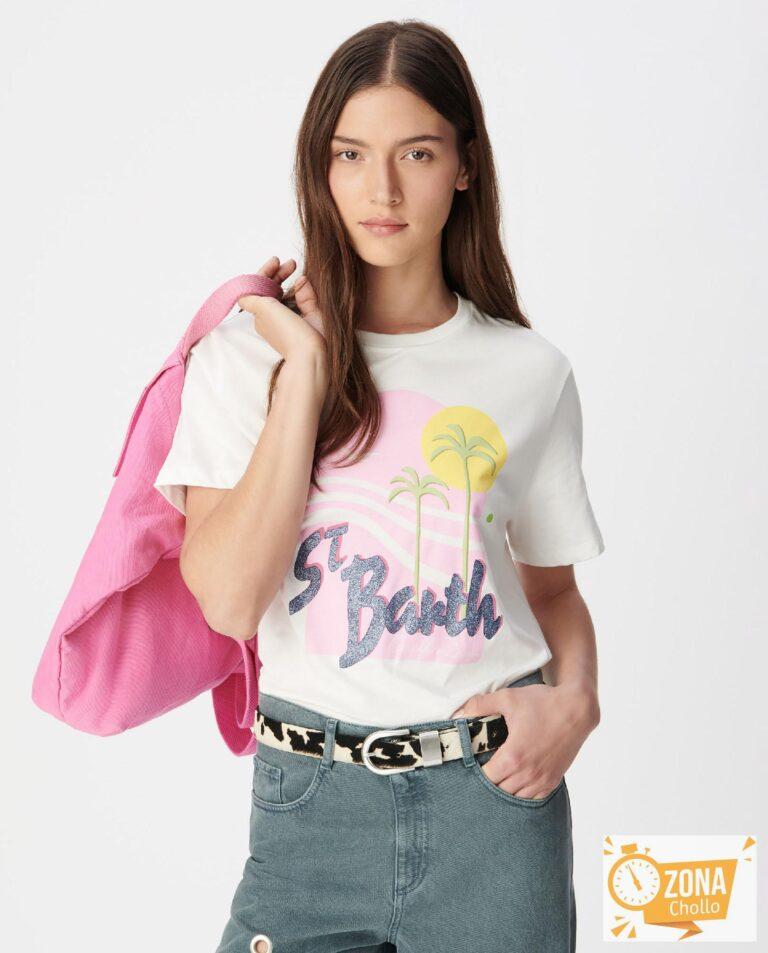Camiseta de mujer de manga corta con estampado frontal Blanco IKKS ·… — 16,5 € -70%