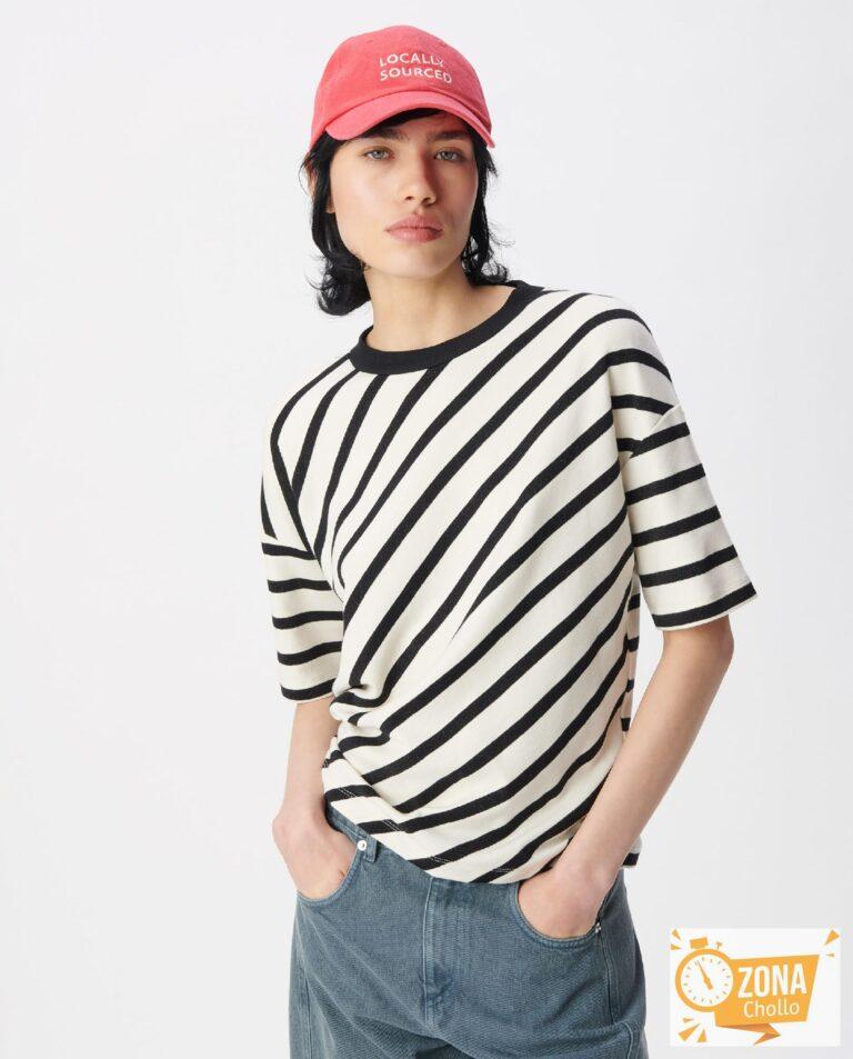 Camiseta de mujer con estampado de rayas de lurex Blanco IKKS · El… — 15 € -70%