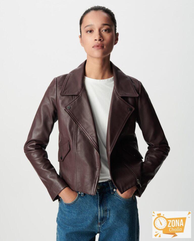 Cazadora de mujer de cuero con capucha amovible Ciruela IKKS · El… — 148,5 € -70%