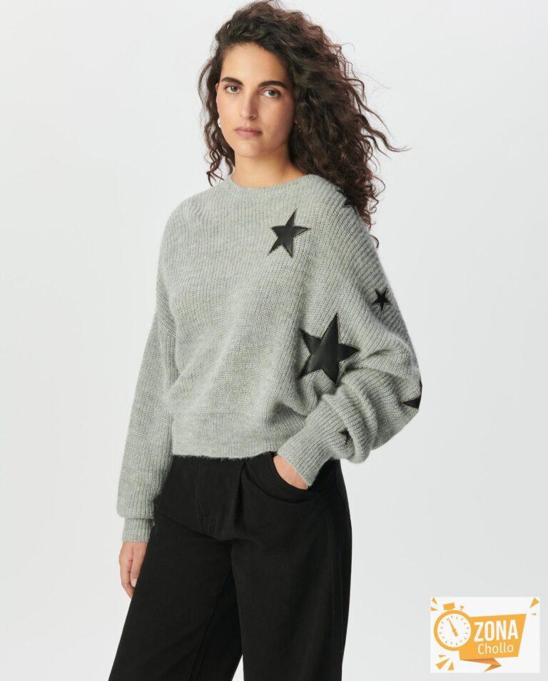 Jersey de mujer de punto con estrellas y perlas Gris IKKS · El Corte… — 52,5 € -70%