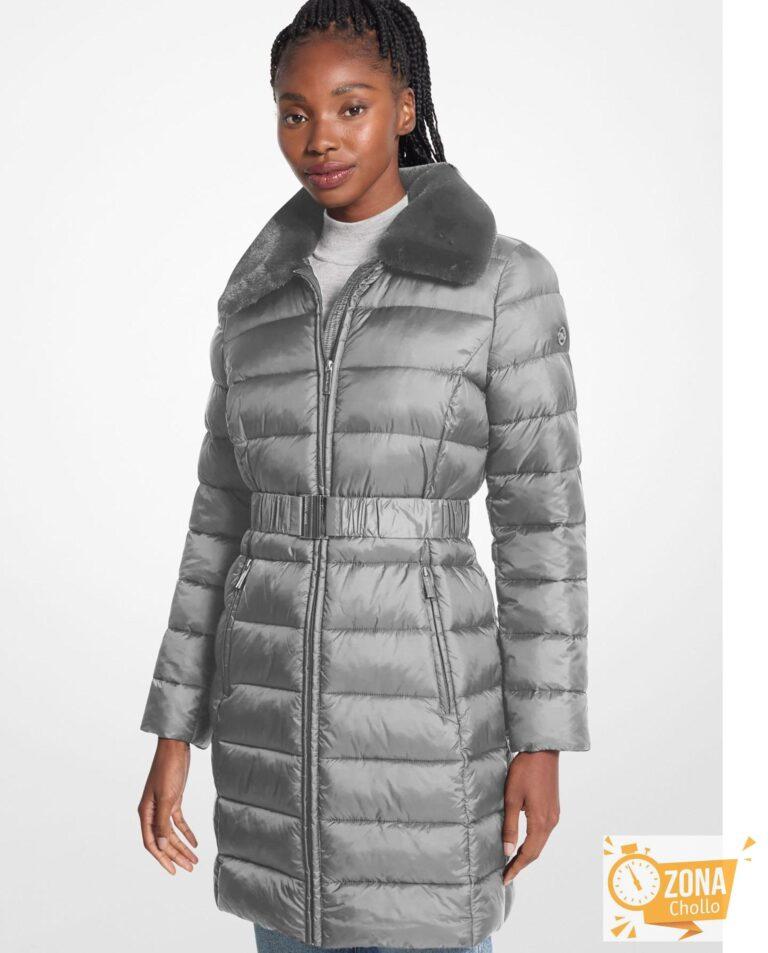Plumífero de mujer con cuello de pelo y cinturón Gris Michael… — 106 € -73%