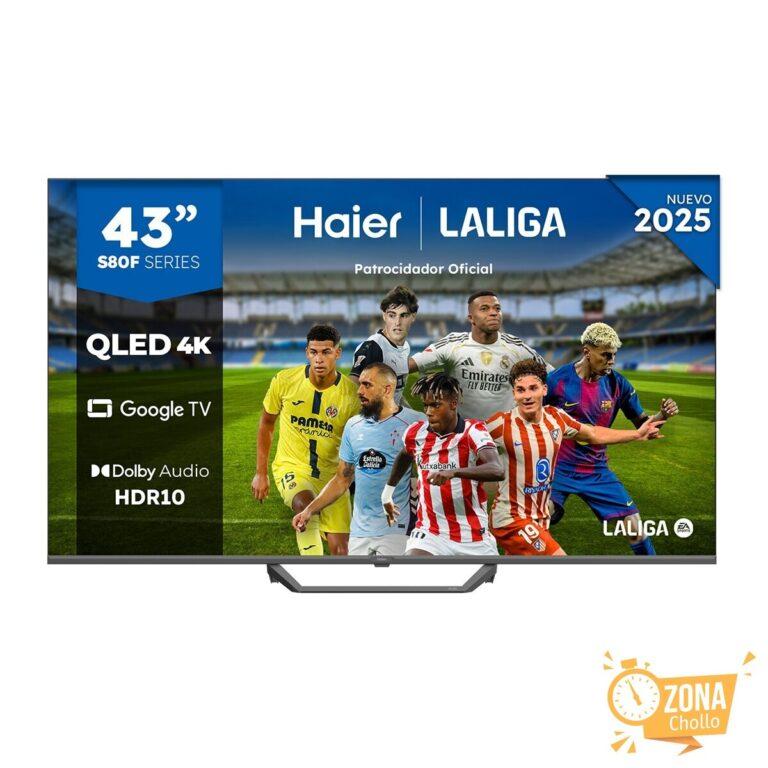TV QLED 108 cm (43″) Haier H43S80FUX UHD 4K, Peana central, Smart… — 129 € -62%