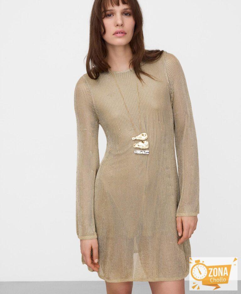 Vestido corto en punto metalizado Dorado Adolfo Dominguez · El Corte… — 50 € -70%