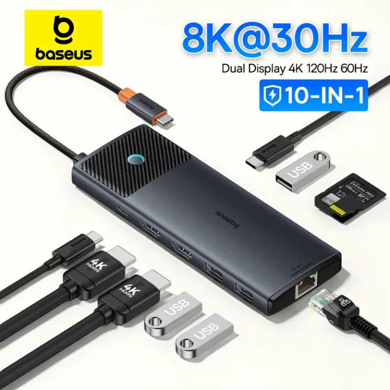 BASEUS USB C HUB DUAL HDMI 8K 4K ADAPTADOR 10-EN-1 USB 3,2 10GBPS