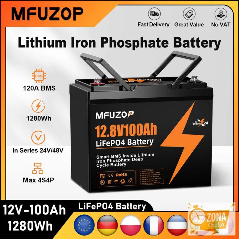 Batería LiFePO4 MFUZOP 12V 100Ah Portátil Recargable con Sistema BMS… — 158.48 EUR €