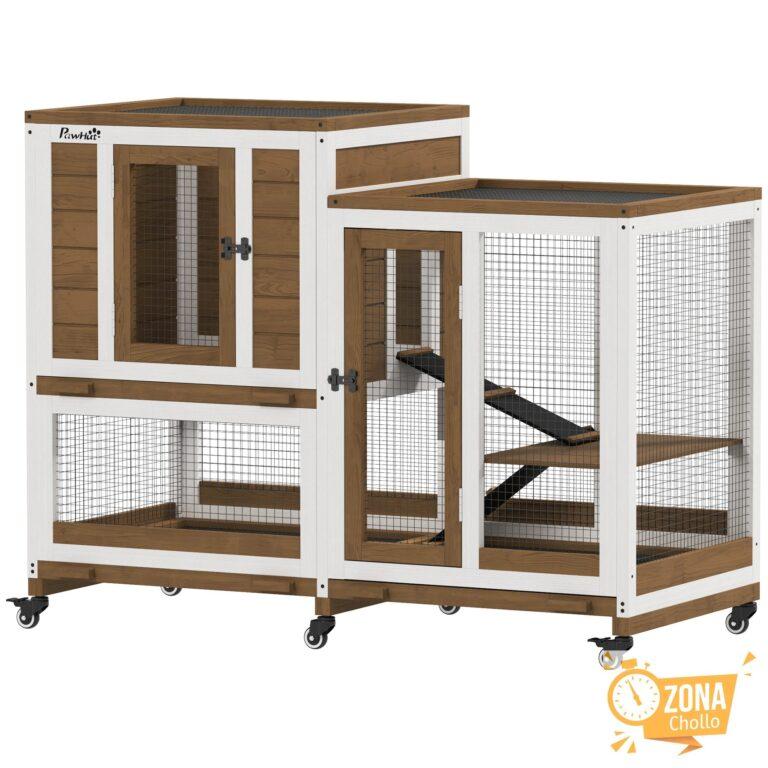 PawHut Conejera de Madera para Interior con 6 Ruedas 110x50x86 cm — 125.47 EUR €
