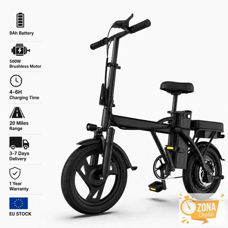 Bicicleta Eléctrica Plegable, Motor de 500W, Batería de 48V 9Ah… — 267,89 €