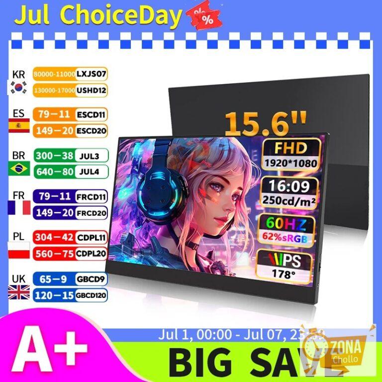 HGFRTEE Monitor portátil de 15,6 pulgadas, segunda pantalla externa… — 58,49 €