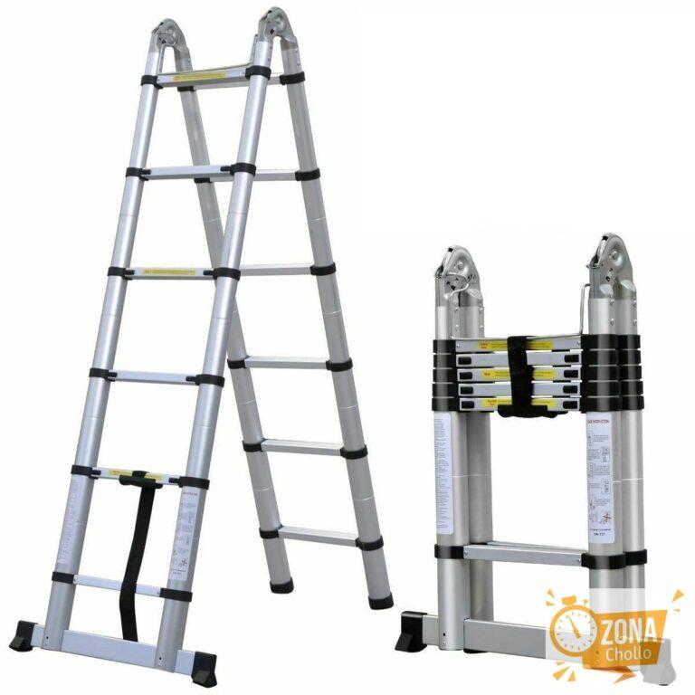 Escalera telescópica plegable de 3,8 m/5 m, marco en A, aleación de… — 94,69 €