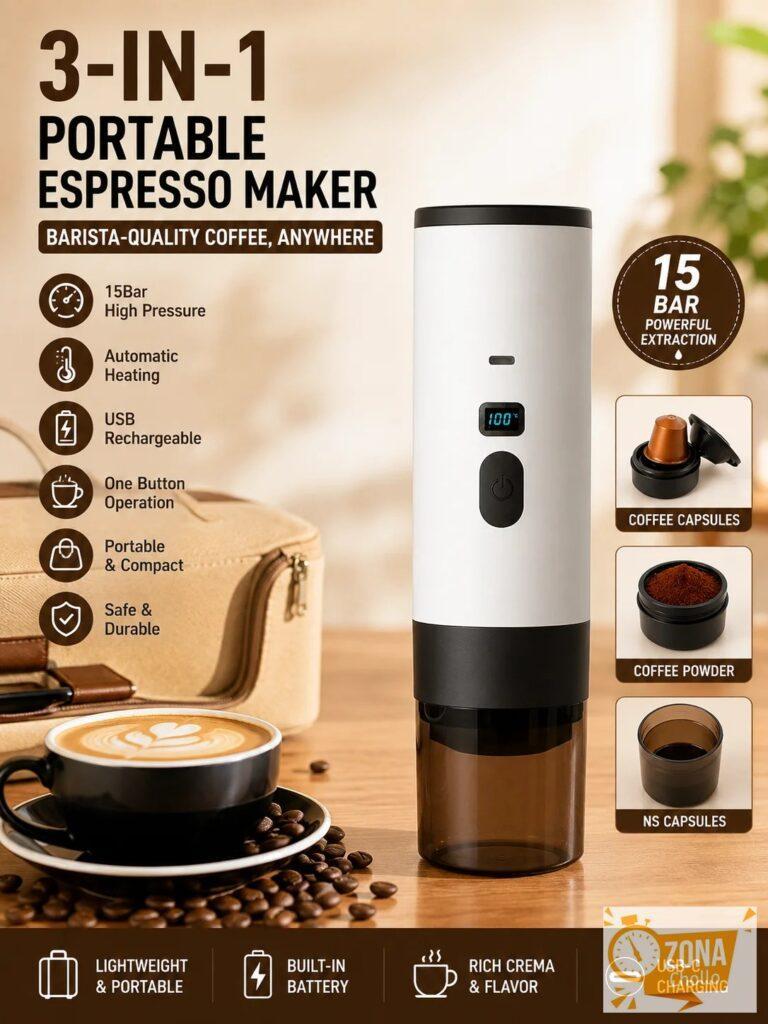Cafetera espresso portátil 3 en 1, recargable por USB, calentamiento… — 29.61 EUR €