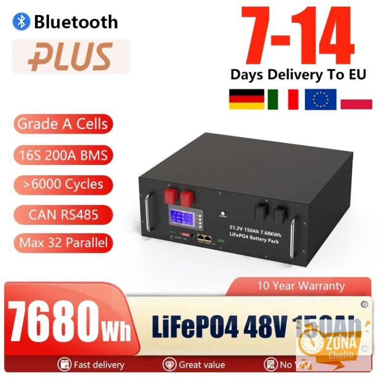 Batería LiFePO4 de 48V 150Ah 7KW con Bluetooth, BMS 16S 200A, 51.2V… — 882,09 €