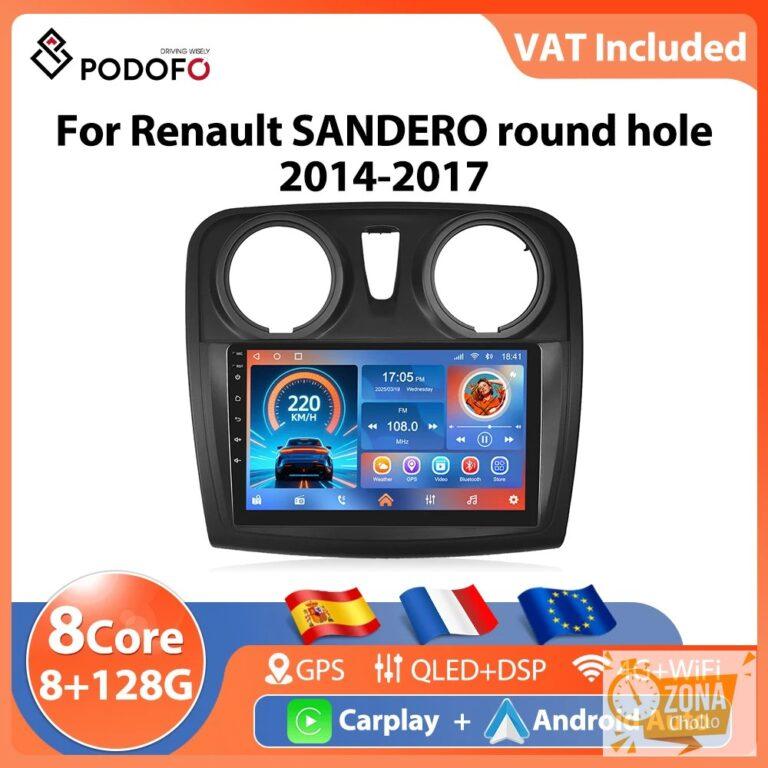 Podofo 9» Carplay Car Radio For Renault SANDERO Round Hole… — 84.42 EUR €