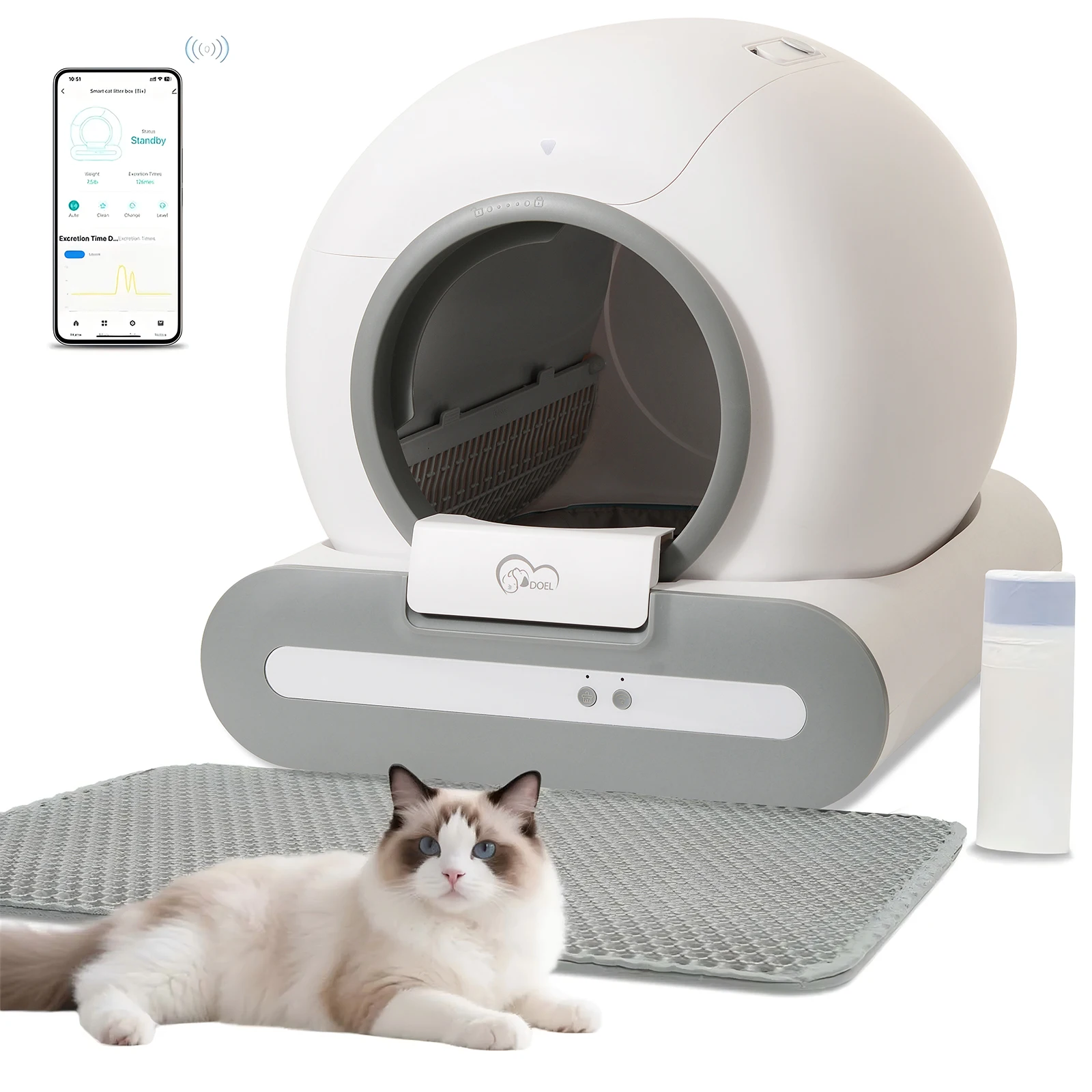 OFERTA ÚNICA: DOEL-caja de arena para gatos autolimpiante de 65L