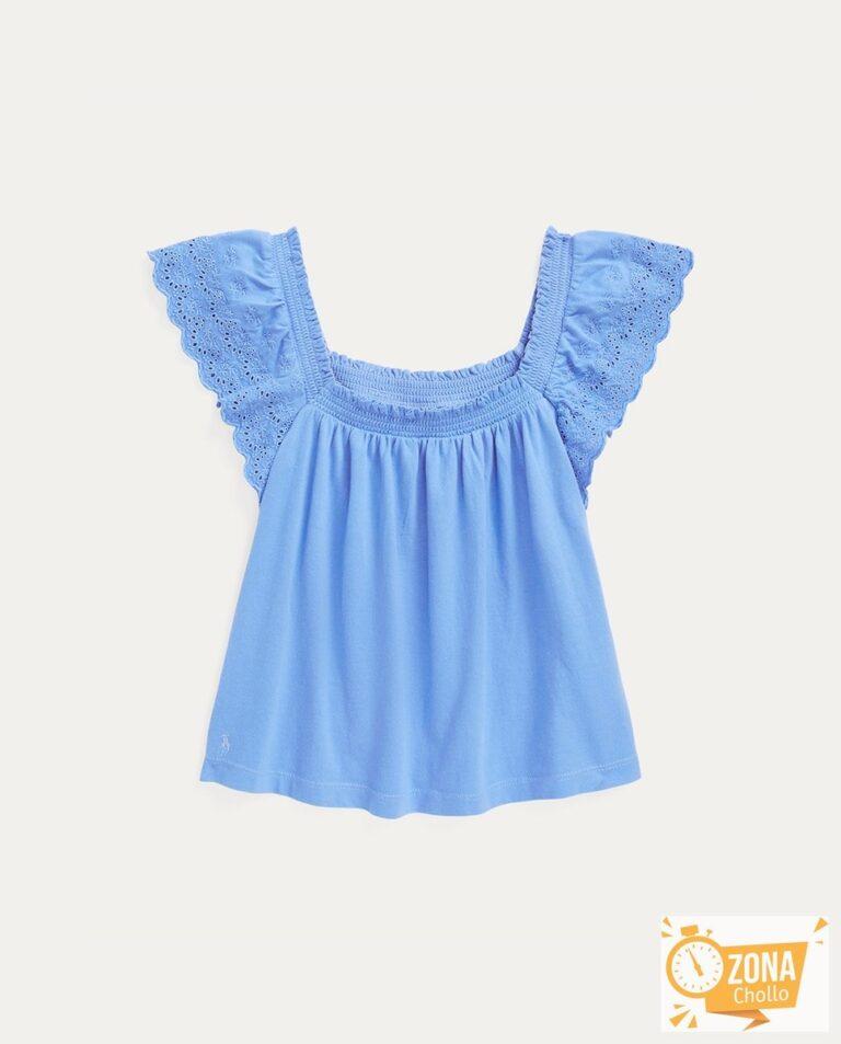 Camiseta de niña en azul con encaje — 15,00€ € -80%