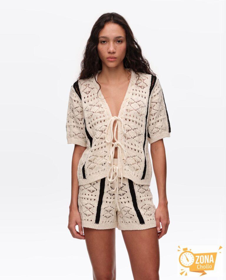 Cárdigan de mujer de punto bicolor Marfil Bimba y Lola · El Corte… — 40,5 € -70%