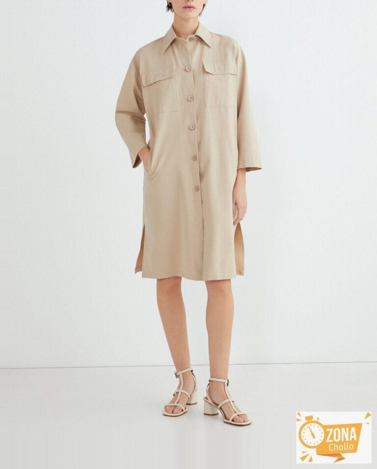 Vestido de manga larga, cuello camisero y bolsillos mujer — 52,00€ € -80%