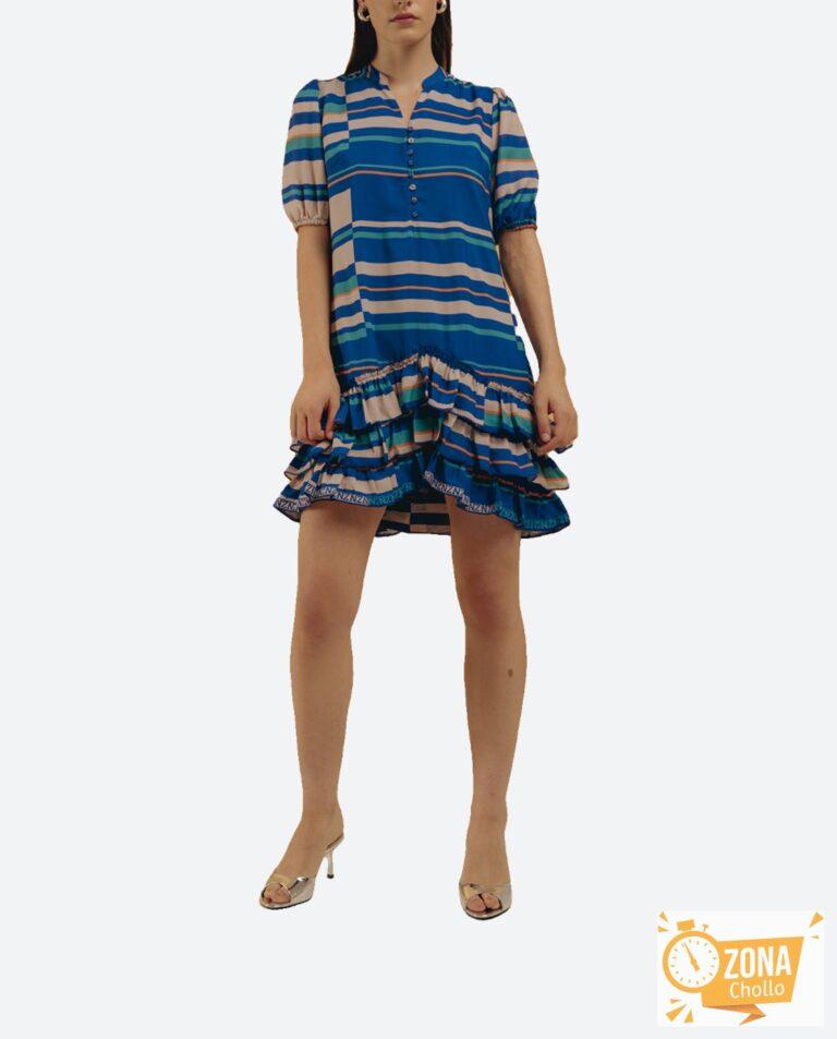 Vestido corto con volantes y escote pico — 19,00€ € -81%