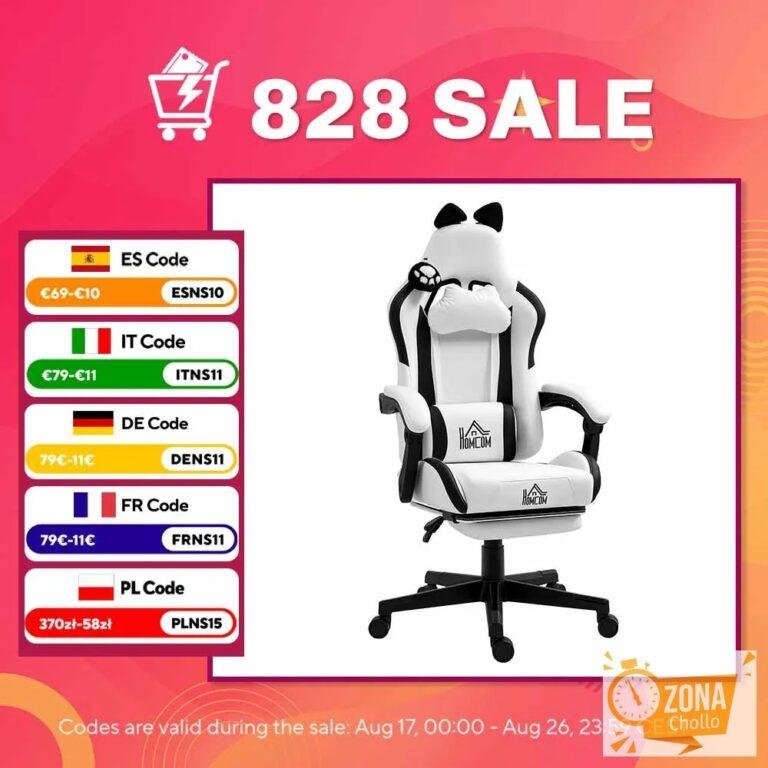 HOMCOM Silla Gaming con Orejas Altura Ajustable Reposapiés Retráctil — 126,08 €