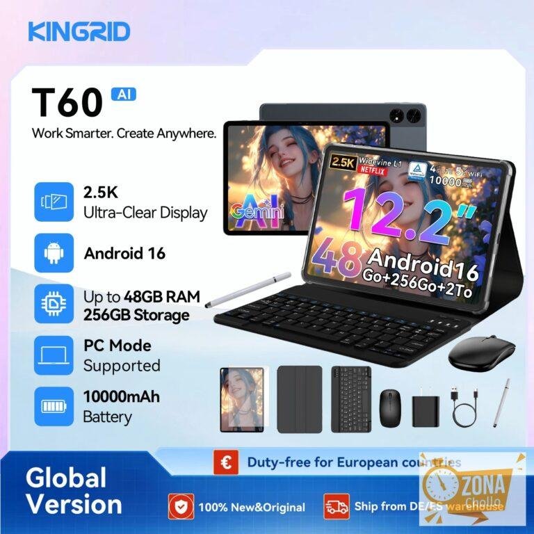 Tablet PC KINGRID T60 con Android 16, teclado, ratón y funda… — 182,46 €