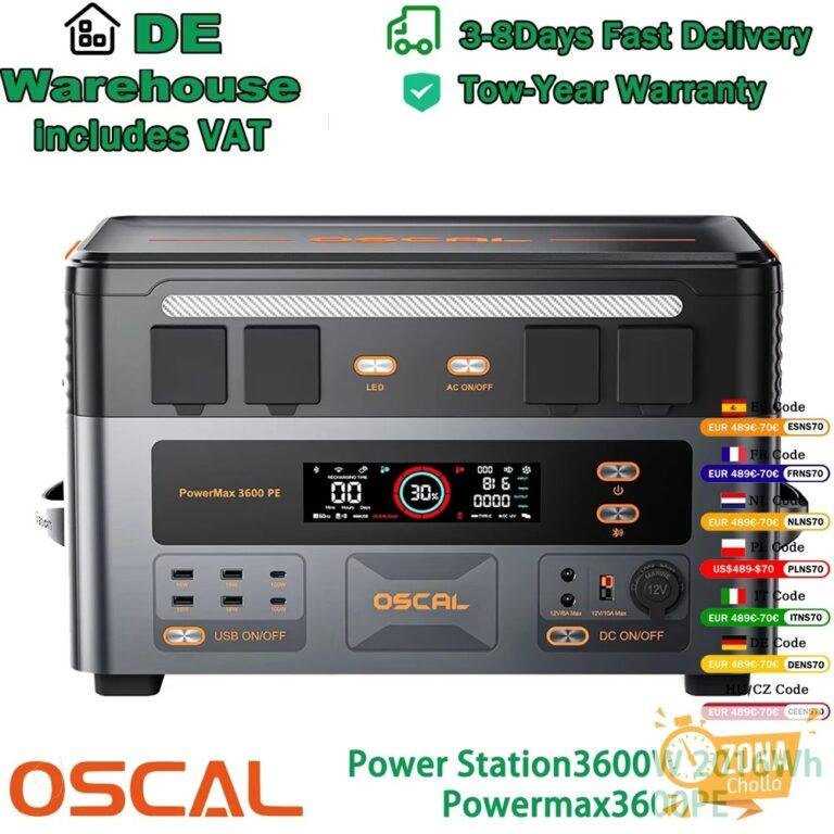 Estación de Energía OSCAL Mejorada 2016Wh 3600W PowerMax 3600PE con… — 623.99 EUR €