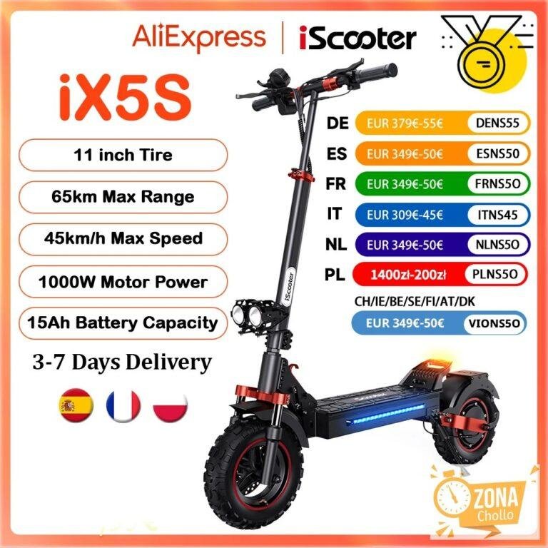 Patinete eléctrico iScooter iX5s de 15 Ah y 1000 W, potente… — 378.03 EUR €