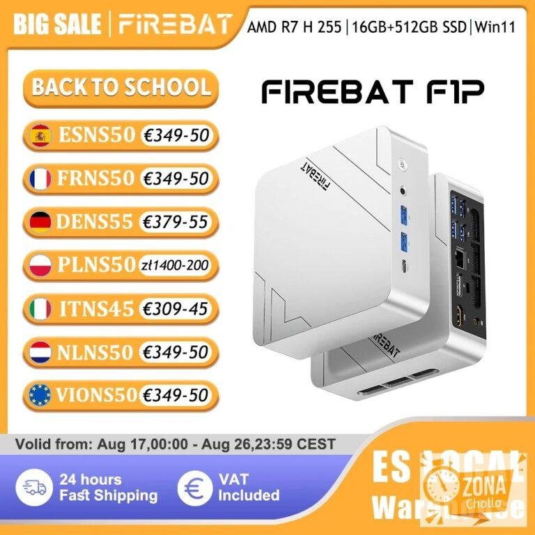 Firebat Mini PC F1 P AMD Ryzen 7 H 255 LPDDR5 16GB RAM 512GB SSD… — 380,17 €