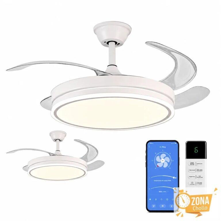 Ventilador de techo inteligente con luz LED retráctil, 4 aspas… — 44,37 €