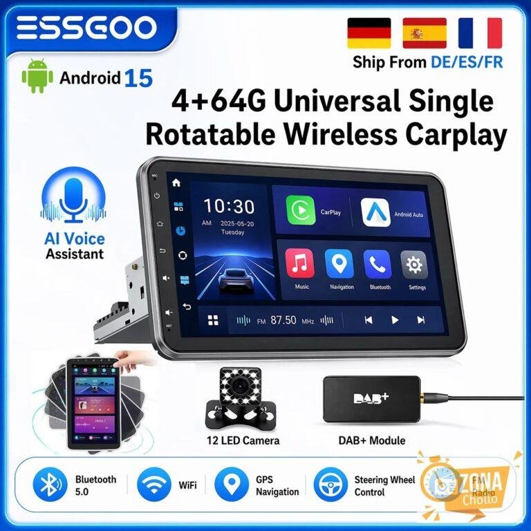 ESSGOO Radio de Auto Universal con Android 15, Pantalla Giratoria de… — 122,23 €