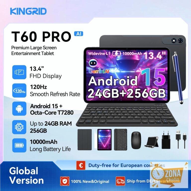 Tablet PC KINGRID T60 PRO con Android 15 y Teclado – 13.4′, 24GB +… — 184,00 €