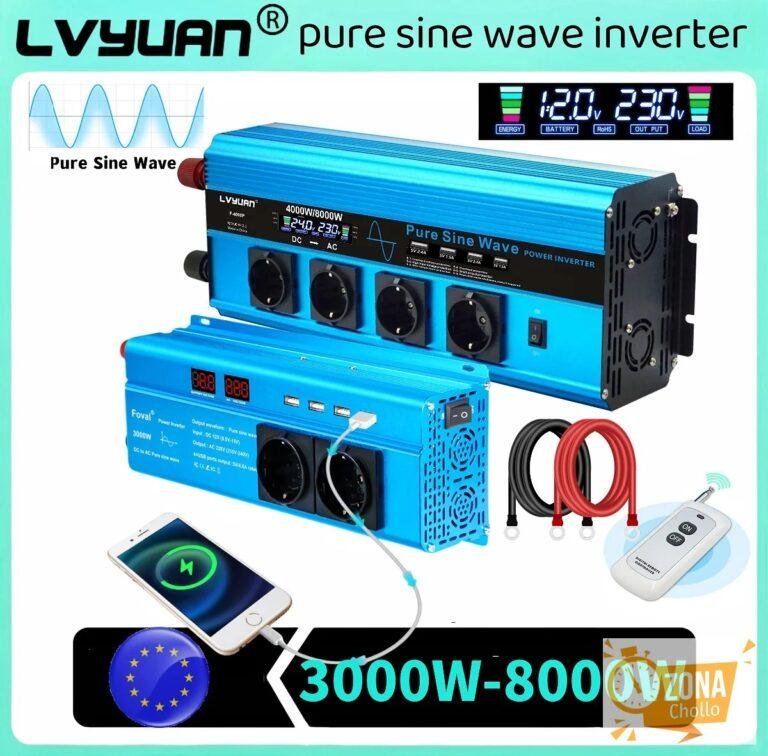 Inversor de onda sinusoidal pura 3000W-8000W potencia máxima DC12V… — 68,39 €