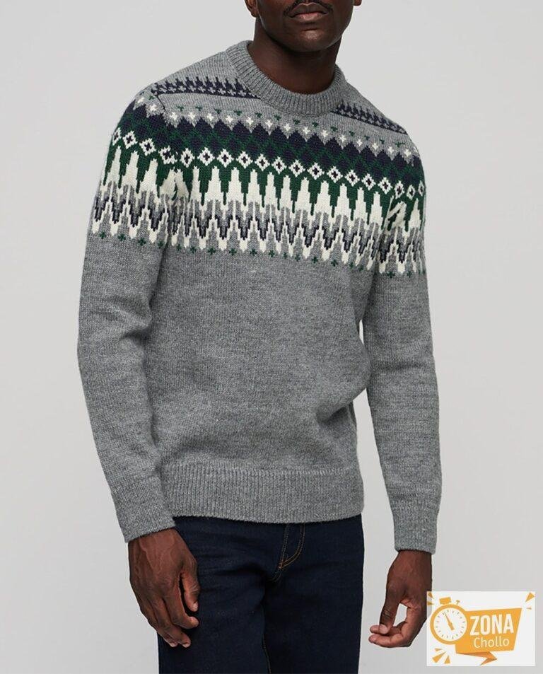 Jersey de punto con cuello redondo y grecas alpinas — 29,00€ € -71%
