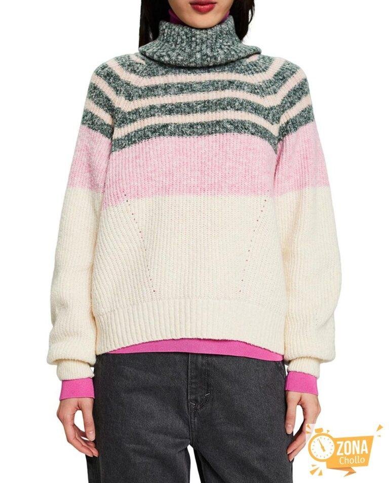 Jersey corto de mujer cuello vuelto color block — 15,00€ € -81%