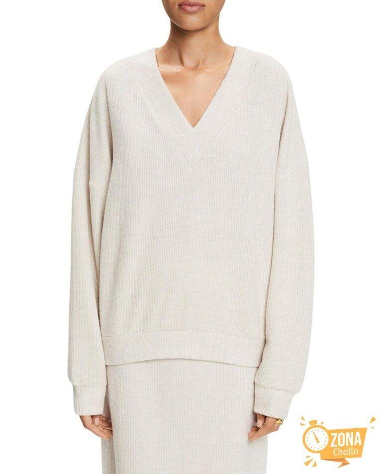 Jersey corto de mujer cuello pico tejido suave — 15,00€ € -81%
