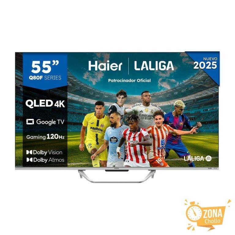 TV QLED 139 cm (55″) Haier H55Q80FUX UHD 4K, Peana central, Smart… — 199,2 € -72%