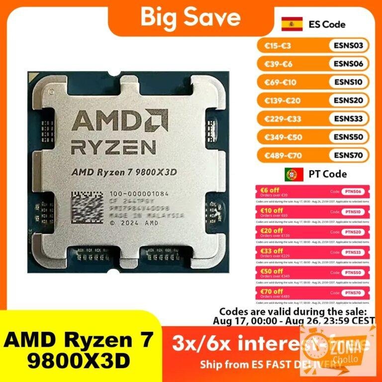 Procesador para juegos AMD 9800X3D de 8 núcleos y 16 hilos, hasta… — 417,85 €