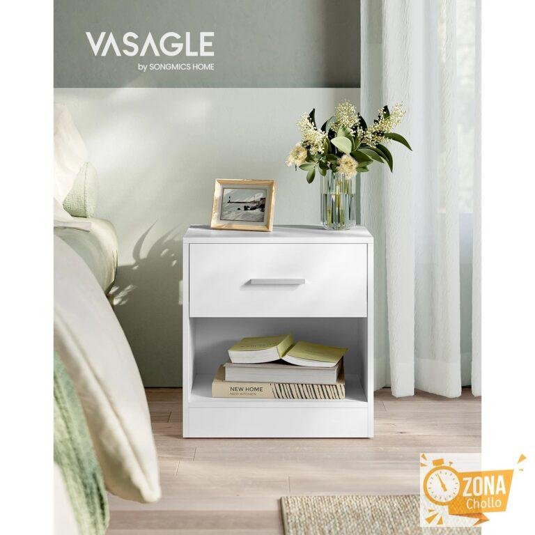 VASAGLE Mesita de Noche, Mesa Auxiliar con Cajón, Asa, Compartimento… — 18,91 €