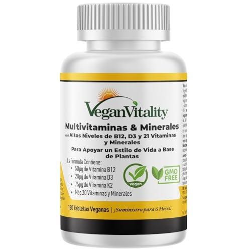 Multivitaminas y minerales veganos con vitamina B12, D3 y K2 de alta — 18,89 € en Amazon