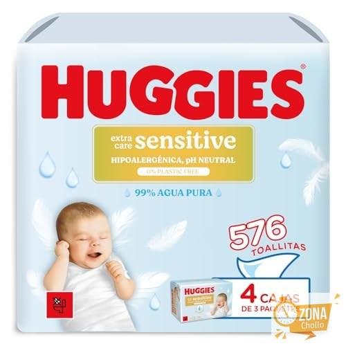 Huggies Extra Care Sensitive Toallitas para Bebé, 99% Agua Pura, 12 — 19,49 € (-30 %) en Amazon