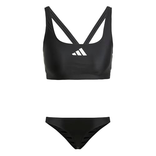 adidas Mujer 3 Stripes V Back Bikini Swimwear, Black/White, 32