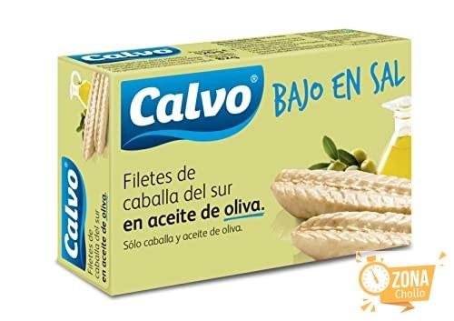 Calvo Filetes de Caballa del Sur en Aceite de Oliva Bajas en Sal 120g