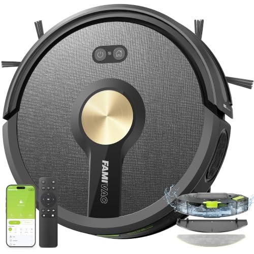 FAMIVAC R10 Robot Aspirador con Fregona,6000Pa Succión Potente,Anti