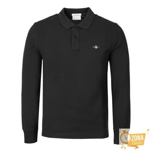 GANT Polo Reg Shield LS Pique Rugger para Hombre, Negro, 3XL