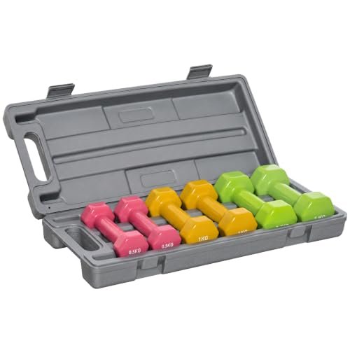 HOMCOM Juego de Mancuernas de 6 Piezas, con Maletín, Total 6 kg