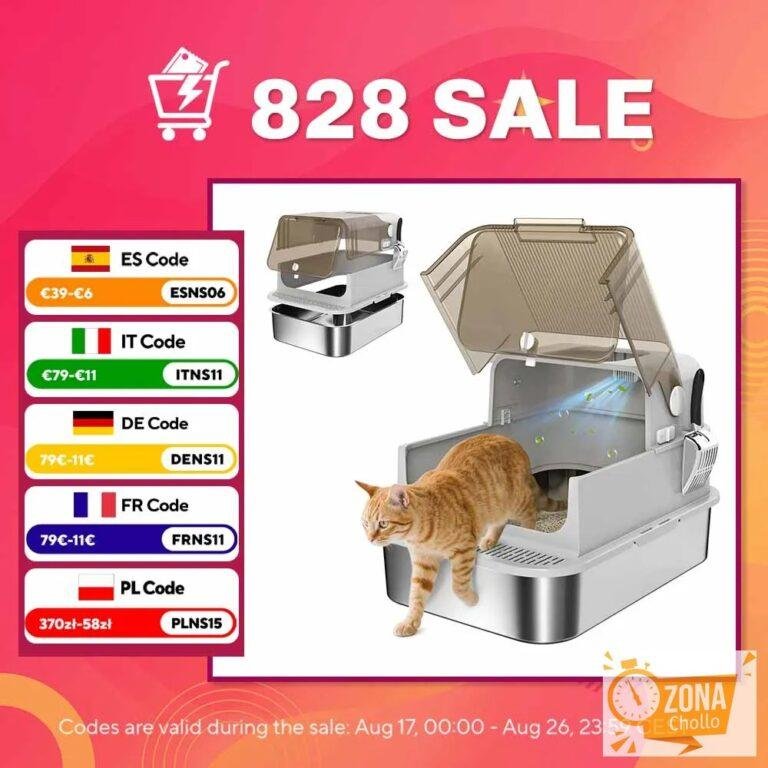 Arenero para Gatos de Acero Inoxidable XXL con Tapa Abatible… — 61,26 €
