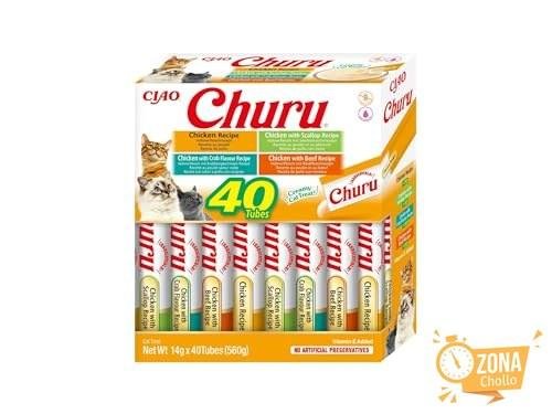 INABA Churu Snack para Gatos, Multipack Sabor Pollo, 40 Sticks x 14g
