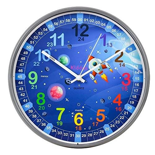 Kiddus Reloj de Pared Infantil para Aprender la Hora, Reloj Educativo