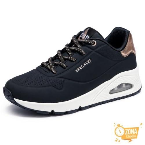 Skechers Mujer Uno Shimmer Away Trainers, Black Durabuck, 38 EU